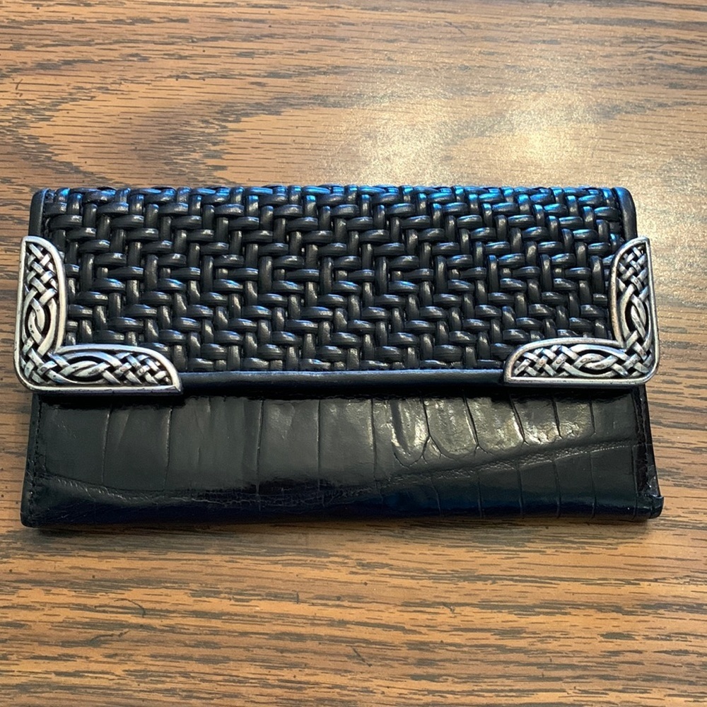 Brighton Womens Black Leather full sized wallet for phone card & even checkbook.